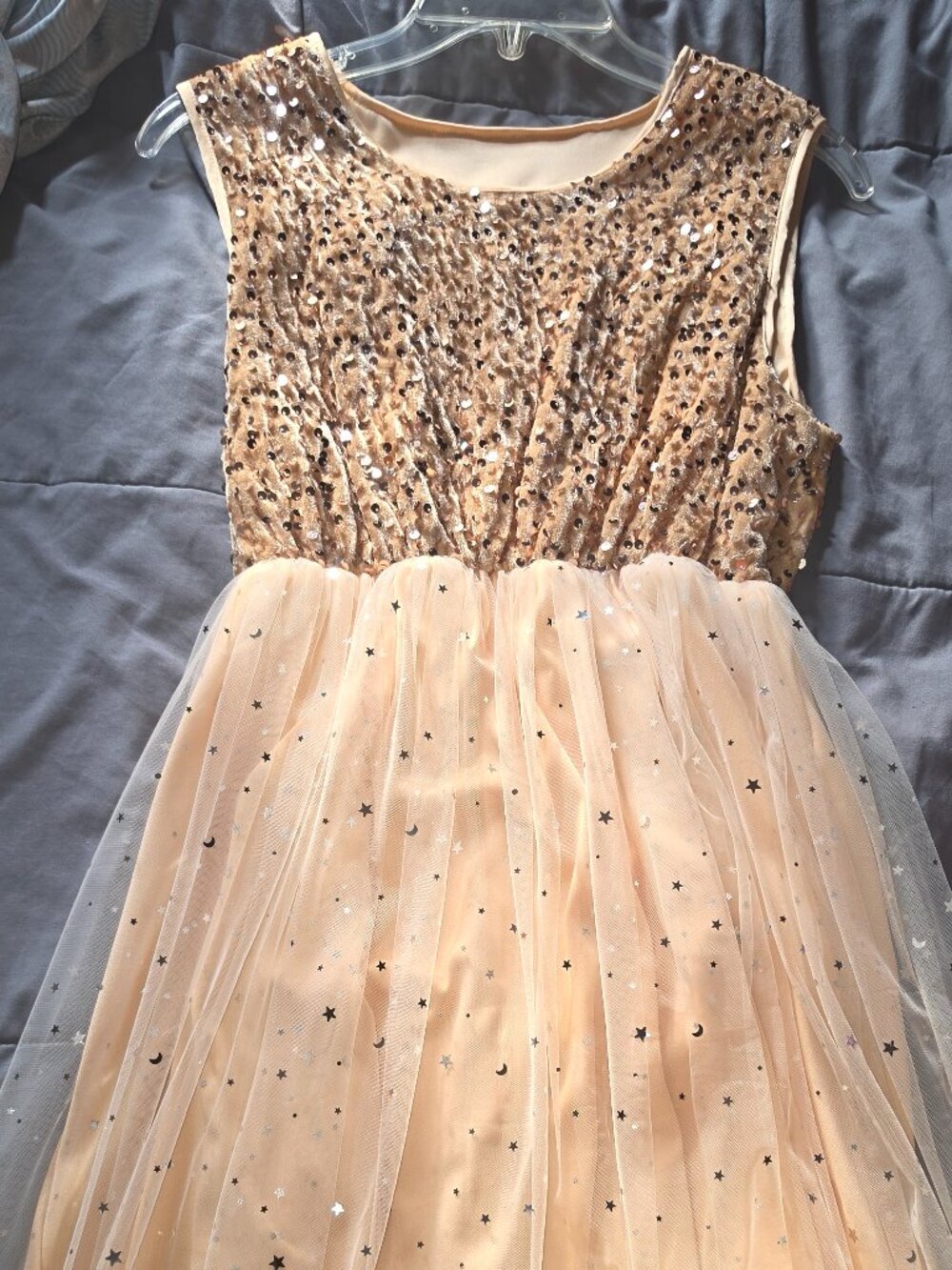 Gold Sequin Moon & Stars Tulle Party Dress